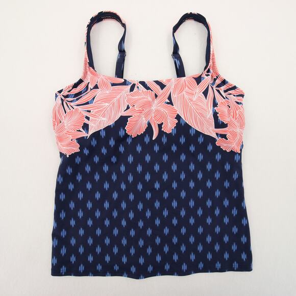 Lands End Tankini Top Blue Coral Floral Scoop Neck Underwire Adjustable Straps 6 - Picture 2 of 9